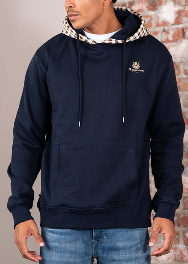 Aquascutum Hoodies Club check hoodie fleece-navy