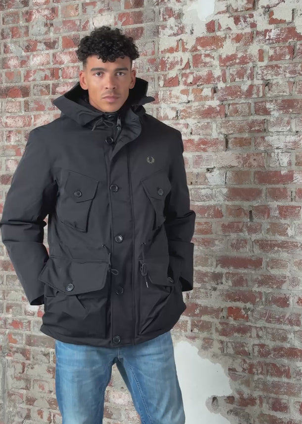 Fred Perry Jassen Patch pocket puffer jacket - black